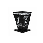 Hand-Painted Warli Folk Art Tapered Desk Organizer - Ebony Black