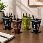 Artisan Warli Tribal Art Tapered Wooden Pen Holder Set of 4