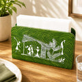 Warli Tribal Art Hand-Painted Wooden Napkin Stand - Leaf Green
