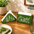 Forest Green Warli Art Hand-Painted Wooden Napkin Holder Duo