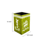 Warli Folk Art Wooden Stationery Holder in Leaf Green