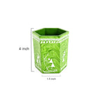 Grass Green Hexagonal Warli Art Wooden Pen Stand