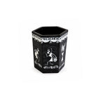 Hexagonal Warli Hand-Painted Wooden Stationery Stand - Black