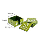Warli Art Hand-Painted Wooden Coaster Set in Verdant Green