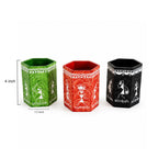 Vibrant Warli Hand-Painted Hexagonal Wooden Stationery Holder Set of 3