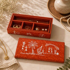 Crimson Warli Art Hand-Painted Multi-Compartment Jewelry Box