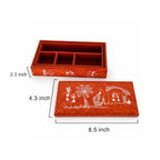 Crimson Warli Art Hand-Painted Multi-Compartment Jewelry Box