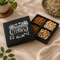 Hand-Painted Warli Art 4-Section Wooden Dry Fruit Box - Onyx