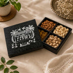 Hand-Painted Warli Art 4-Section Wooden Dry Fruit Box - Onyx