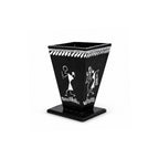 Hand-Painted Warli Art Wooden Pen Stand in Matte Black