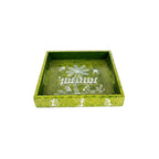 Hand-Painted Warli Art Wooden Serving Tray - Moss Green