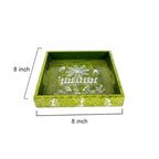 Hand-Painted Warli Art Wooden Serving Tray - Moss Green