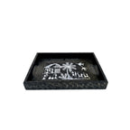 Warli Art Hand-Painted Wooden Serving Tray in Charcoal Black