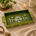 Artisan Olive Green Warli Art Hand-Painted Serving Tray