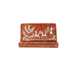 Warli Art Hand-Painted Wooden Mobile Stand - Earthy Brown