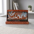 Warli Art Hand-Painted Wooden Mobile Stand - Earthy Brown