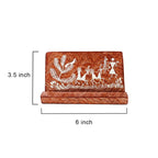 Warli Art Hand-Painted Wooden Mobile Stand - Earthy Brown
