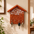 Warli Art Hand-Painted House-Shaped Wooden Wall Key Holder