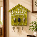 Lime Green Hand-Painted Warli Art Wooden Key Organizer