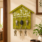 Lime Green Hand-Painted Warli Art Wooden Key Organizer