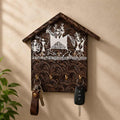 Rustic Warli Art Hand-Painted Wooden Key Rack in Mocha Brown