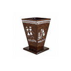 Warli Hand-Painted Tapered Wooden Pen Stand in Cocoa Brown