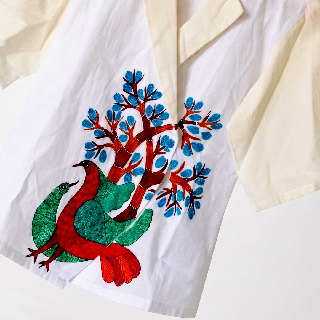 Gond Art Bird & Tree Hand-Painted Jacket
