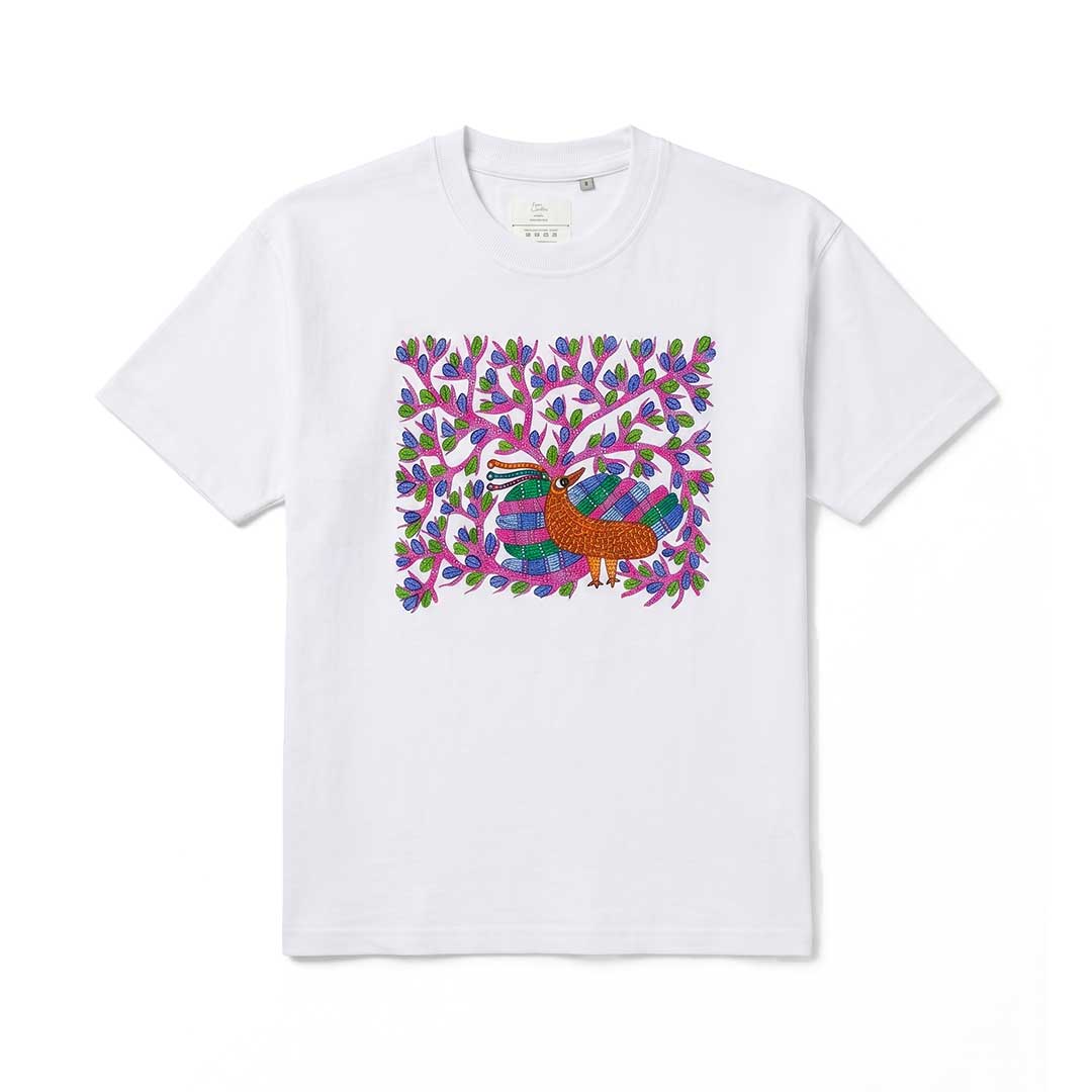Hand Painted Botanical Bird White Cotton Tee