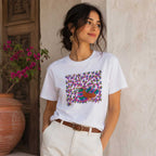 Hand Painted Botanical Bird White Cotton Tee