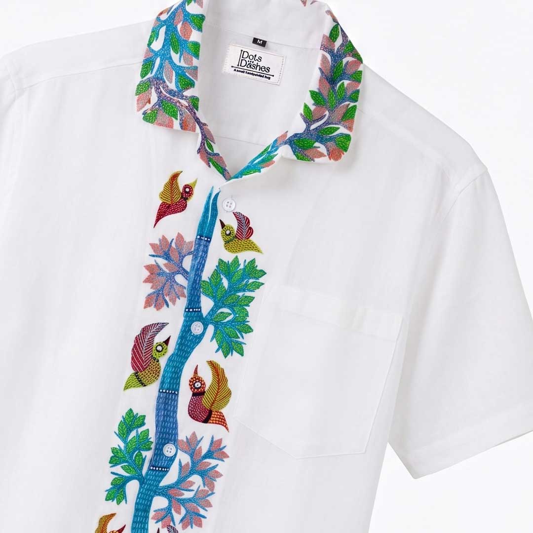Hand Painted Folk Art Bird Button-Down Shirt