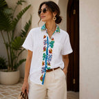 Hand Painted Folk Art Bird Button-Down Shirt