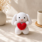 Handmade White Crochet Bunny Plushie with Red Heart