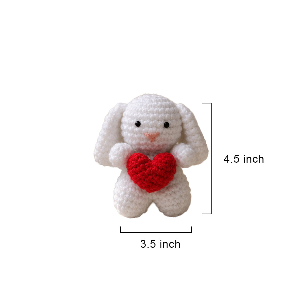 Handmade White Crochet Bunny Plushie with Red Heart