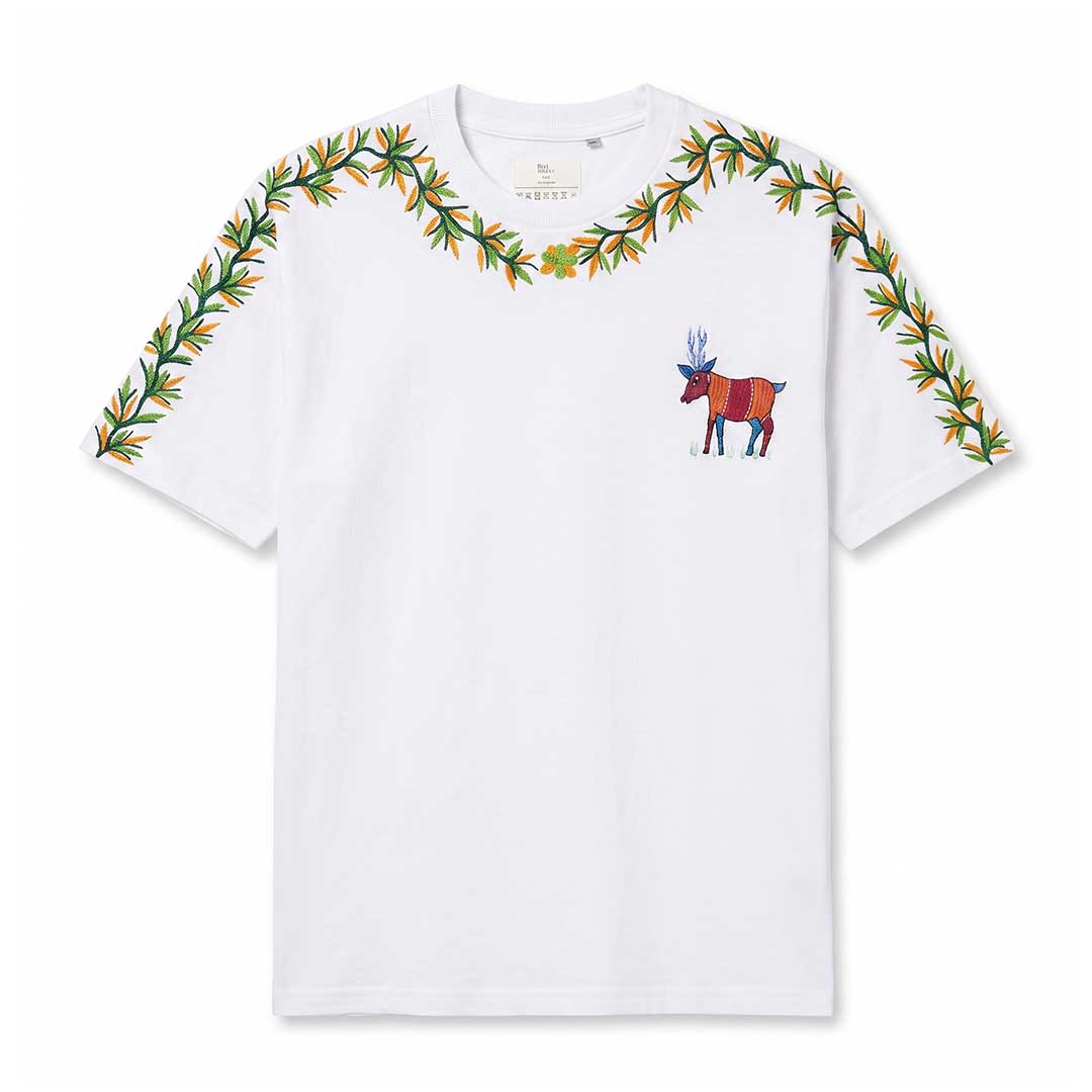 Hand Painted Deer and Floral Garland T-Shirt
