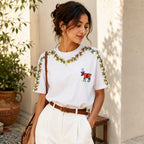 Hand Painted Deer and Floral Garland T-Shirt