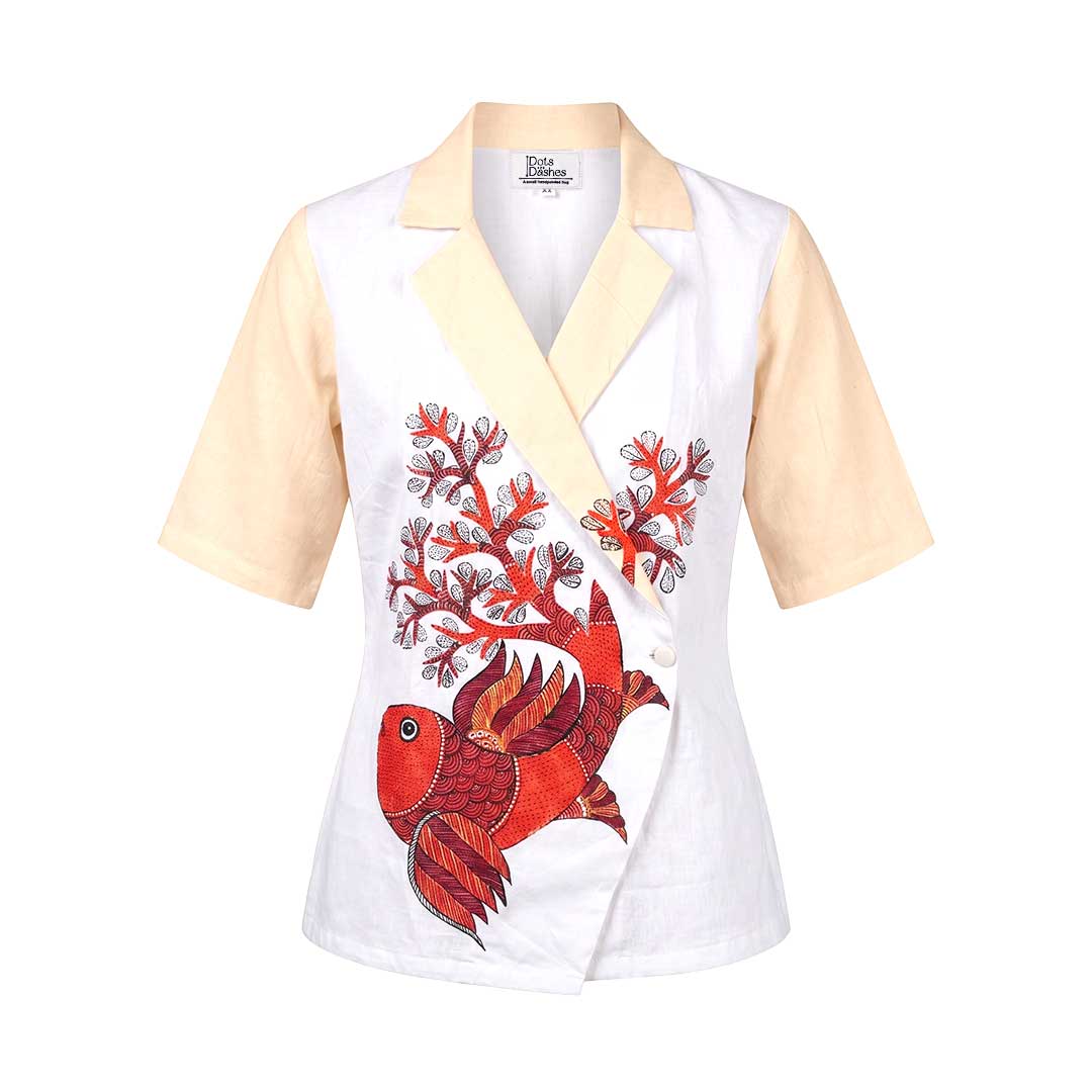 Gond Art Fish & Tree Hand-Painted Jacket