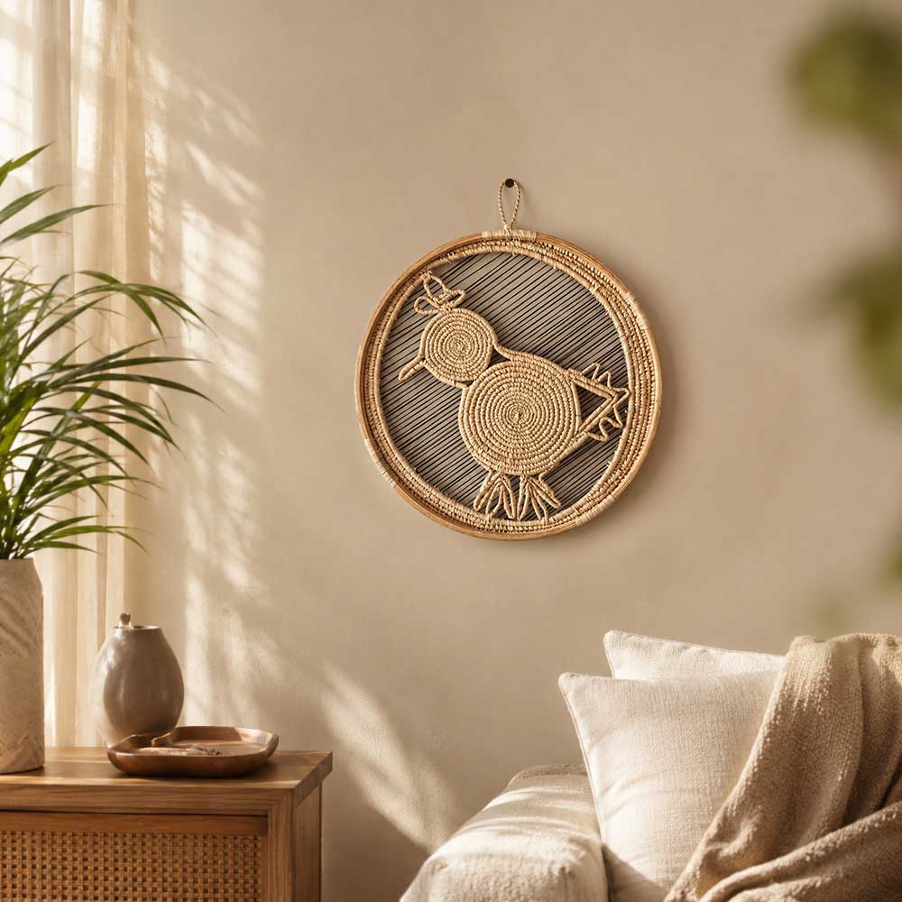 Kashi Grass Handwoven Bird Silhouette Wall Art