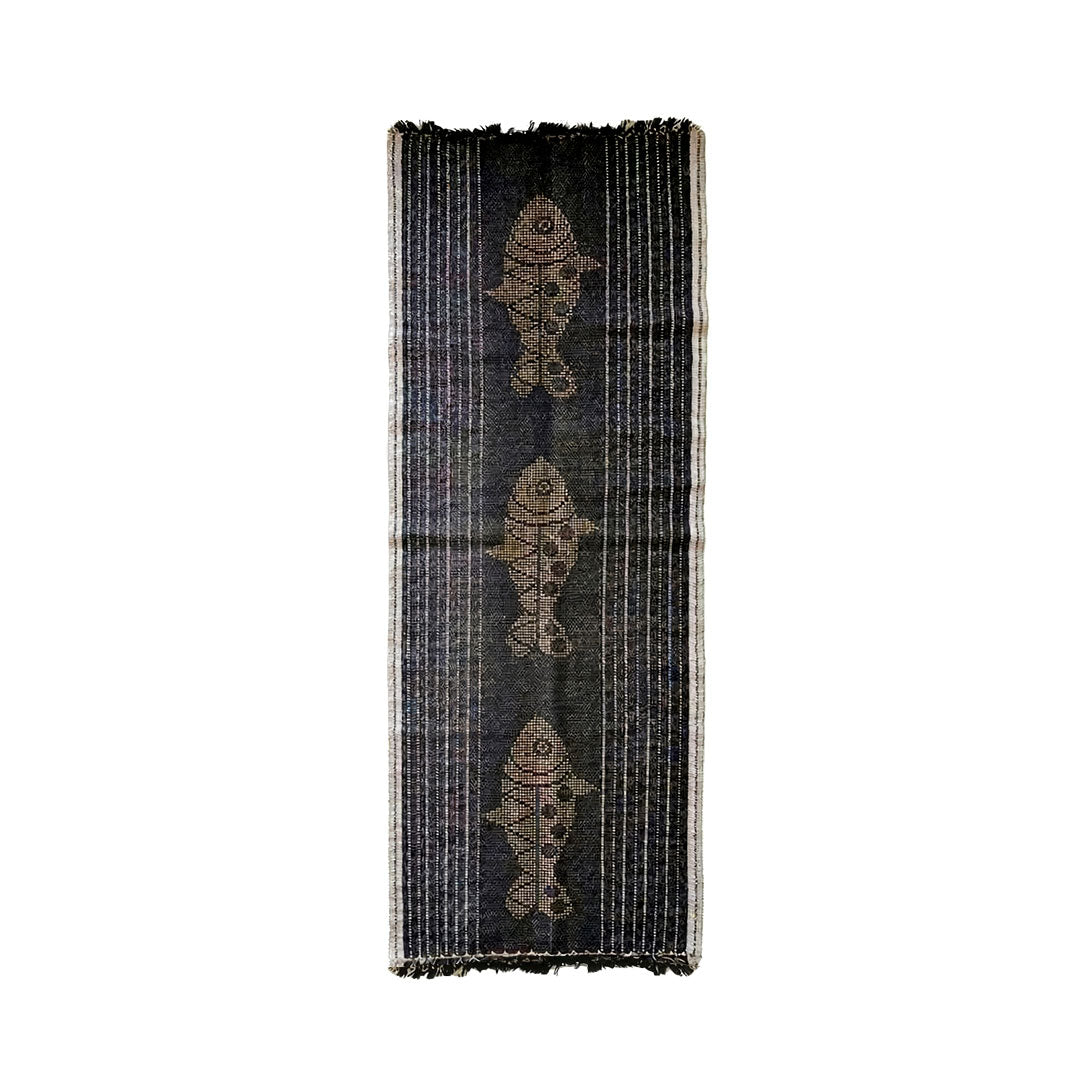 Hand-Woven Dhokra Weaving Fish Motif Charcoal Runner
