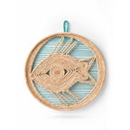 Kashi Grass Woven Fish Wall Art with Teal Accents