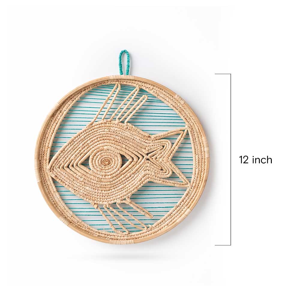 Kashi Grass Woven Fish Wall Art with Teal Accents
