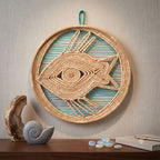 Kashi Grass Woven Fish Wall Art with Teal Accents