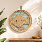 Kashi Grass Woven Fish Wall Art with Teal Accents