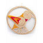 Kashi Grass Woven Bird Wall Art with Pink and Orange Accents