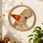 Kashi Grass Woven Bird Wall Art with Pink and Orange Accents