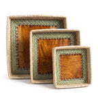 Kashi Grass Handwoven Square Tray with Polished Wood Base