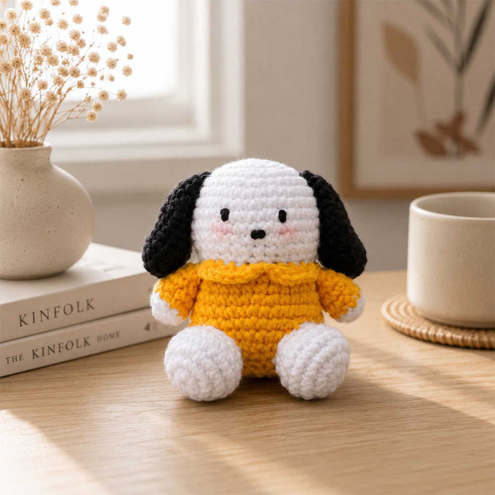 Handmade Crochet Dog Plushie in Yellow Sweater