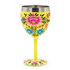 Yellow Meadow Hand-Painted Stainless Steel Wine Glass