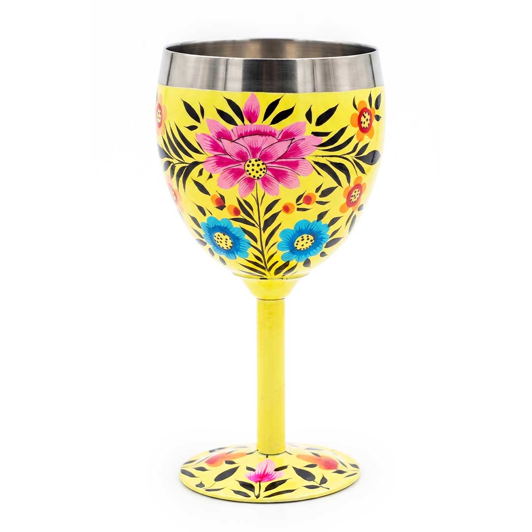 Yellow Meadow Hand-Painted Stainless Steel Wine Glass