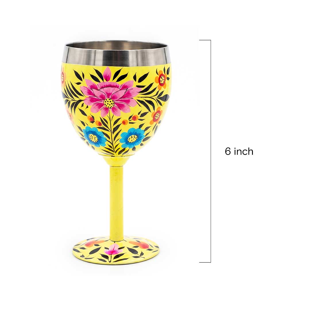 Yellow Meadow Hand-Painted Stainless Steel Wine Glass