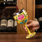 Yellow Meadow Hand-Painted Stainless Steel Wine Glass